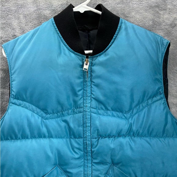 VTG Comfy USA Made Down Insulated Puffer Vest Blue Black Mens Medium-Large - Picture 12 of 16